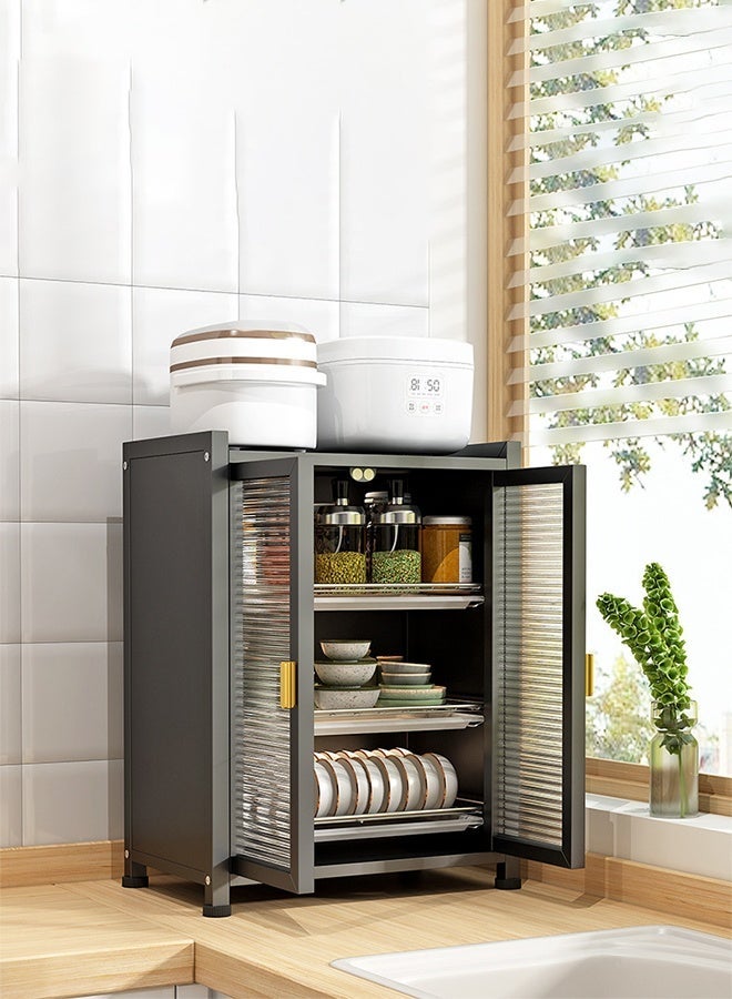 CozyNest 3-Tier Small Kitchen Sideboard Cabinet Dish Rack with Glass Doors, Countertop Pantry Storage Cabinet for Kitchen & Dining Room, Ideal for Dishes, Spices, Bottles and Bowls, Black - Image 2